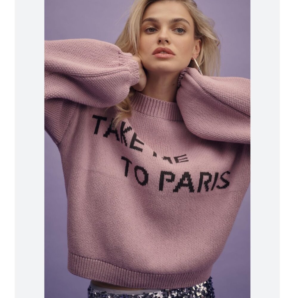 Anthropologie Maeve Graphic City Purple Pullover Sweater Size S NEW WITH TAG